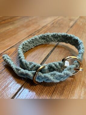 Handmade Macrame Dog Collar in Sage Green with Gold Hardware